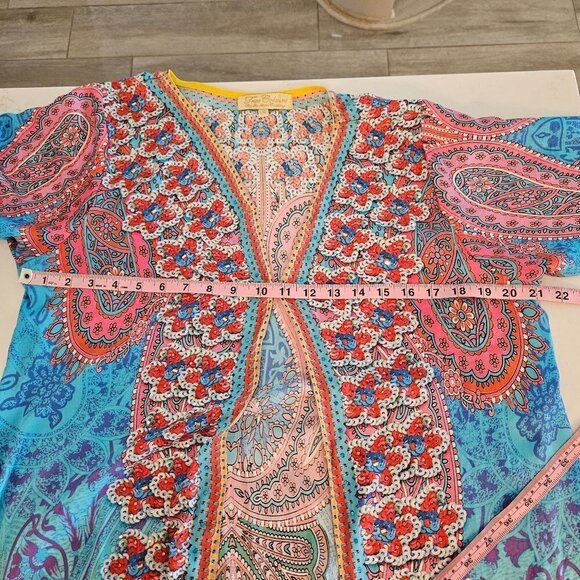 TRUE Colours Size L, XL Silk Long Kimono SequinCardigan Lightweight Pink Robe - Picture 15 of 16